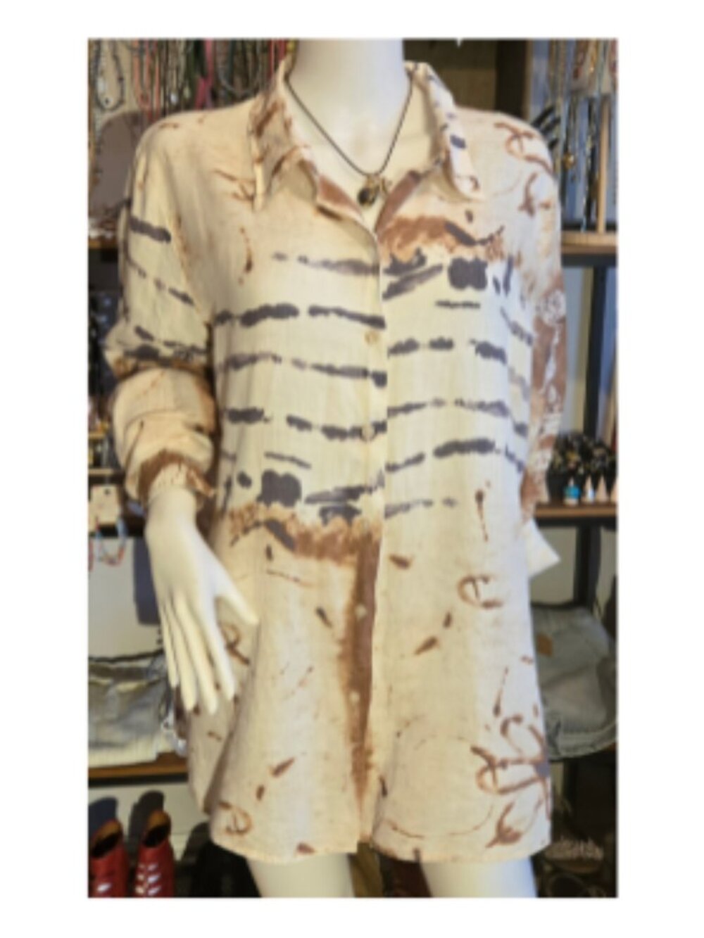 Beige tie dye Linen Long Sleeve shirt XL